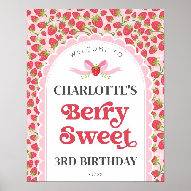Poster Berry Sweet Birthday 16x20 Strawberry Bem-vindo (Frente)