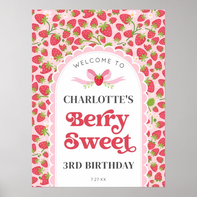 Poster Berry Sweet Birthday 18x24 Boas-vindas Strawberry (Frente)