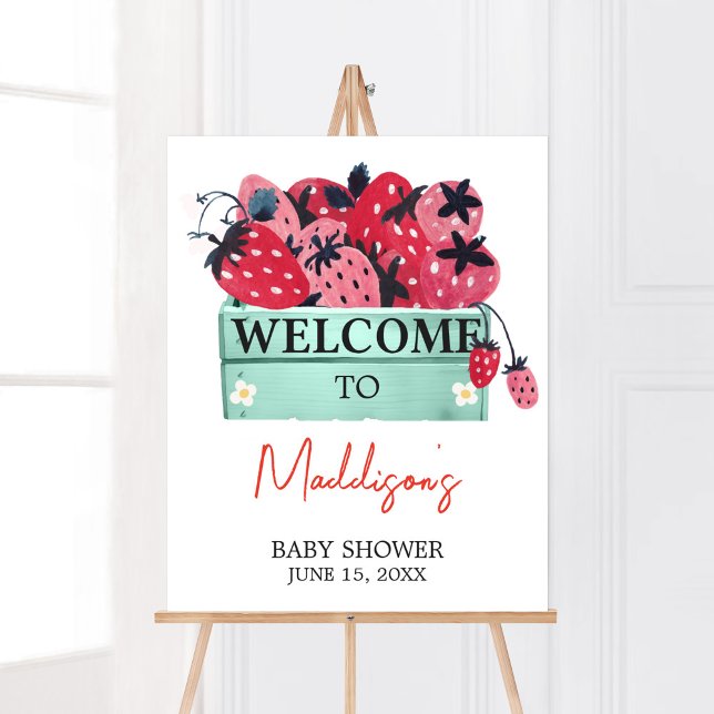 Poster Berry Sweet Chá de fraldas Welcome (Strawberry Baby Shower Welcome Sign)