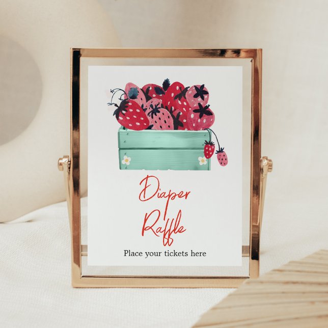 Poster Berry Sweet Fralda Raffle (Strawberry Baby Shower Diaper Raffle Sign)
