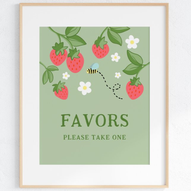 Poster Berry Sweet Party Favor Strawberry Birthday Sign (Criador carregado)