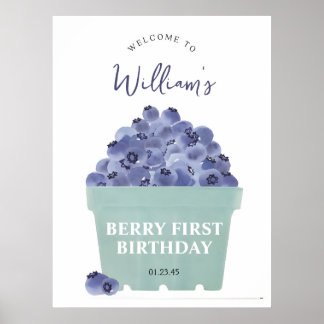 Poster Berry Sweet Primeiro Aniversário Sinal de Boas-vin