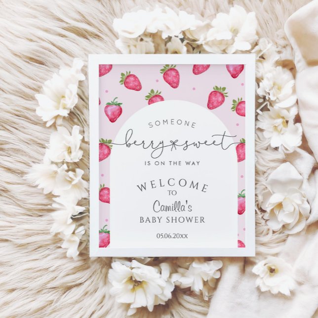 Poster Berry Sweet Strawberry Chá de fraldas Welcome (Criador carregado)