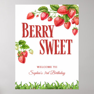 Poster Berry Sweet Strawberry Party - Sinal de Boas-vinda