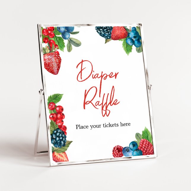 Poster Berry Sweet Summer Chá de fraldas Raffle (Red and Blue Berries Baby Shower Diaper Raffle Sign)