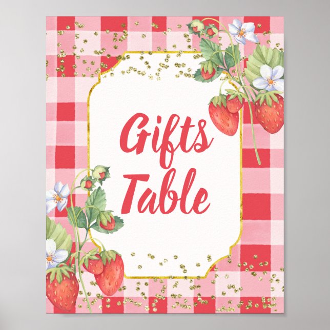 Poster Berry Sweet Watercolor Strawberry Gifs Sinal de Me (Frente)