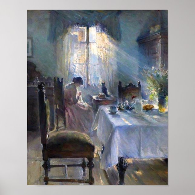 Poster Bertha Wegmann - Mulher Costurando em um Interior (Frente)