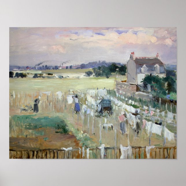 Pôster Berthe Morisot - Prendendo a roupa seca para secar (Frente)