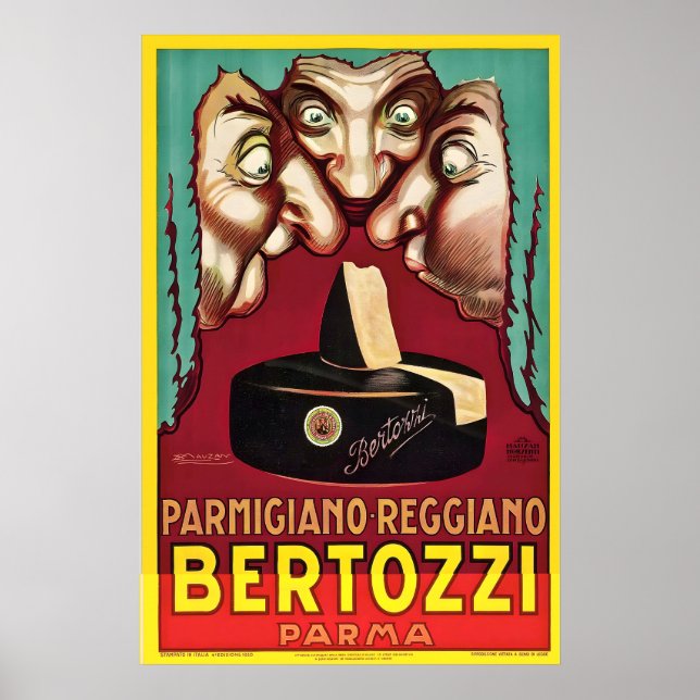 Poster Bertozzi Parma Queijo Italiano Parmigiano Vintage (Frente)