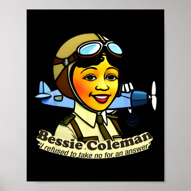 Poster Bessie Coleman Com Avião Mês da História Negra  (Frente)
