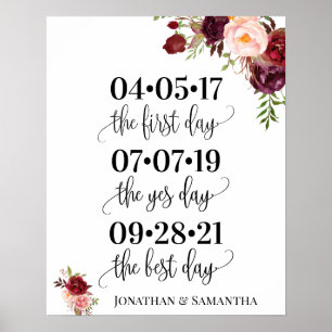 Poster Best day wedding date yes day marsala floral