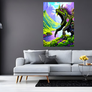 Poster Besta colossal assustadora na montanha   Arte AI