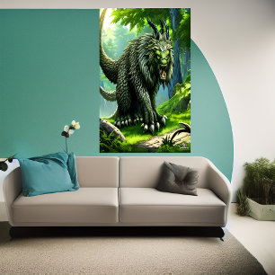 Poster Besta de fantasia verde na floresta AI Art Poste