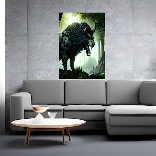 Poster Besta de lobo na floresta   Arte AI