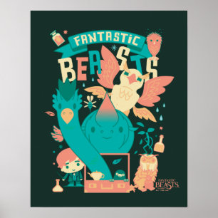Poster Bestas Fantásticas De Cartoon Com Newt Scamander