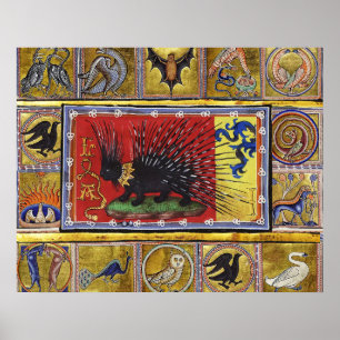 POSTER BESTIÁRIO MEDIEVAL, REI OURIÇO PRETO E ANIMAIS