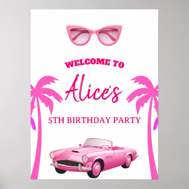 Poster Besties Malibu Pink Doll Beach Aniversário (Frente)