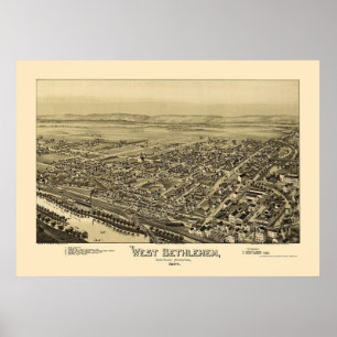 Poster Bethlehem ocidental, mapa panorâmico do PA - 1894