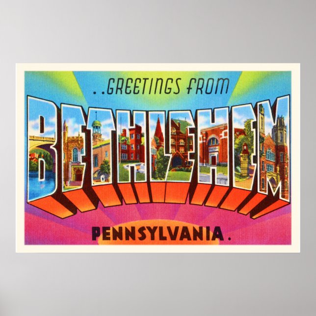 Pôster Bethlehem Pensilvânia PA Viagens vintage Souvenir (Frente)