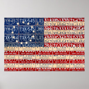 Pôster Betsy Ross Style American License Plate Flag Art