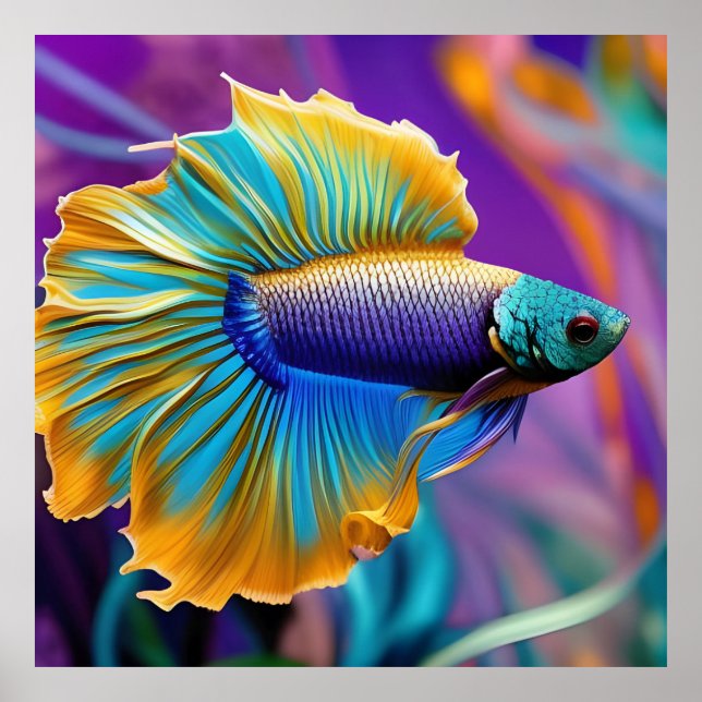 Poster Betta Fish, roxo de ouro azul (Frente)