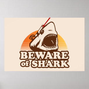 Poster Beware dos tubarões com raios laser de Frickin