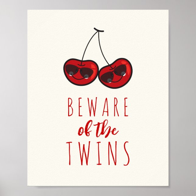 Poster Beware Of The Twins Cool Cheeky Cherries Kid's Art (Frente)