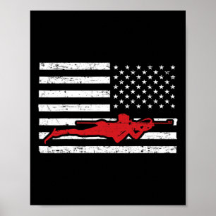 Poster Biathlon Sports Marathon esquiando a bandeira amer