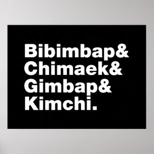 Poster Bibimbap & Chimaek & Gimbap & Kimchi. Comidas core