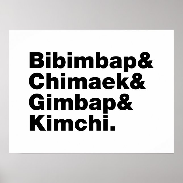 Poster Bibimbap & Chimaek & Gimbap & Kimchi. Comidas core (Frente)