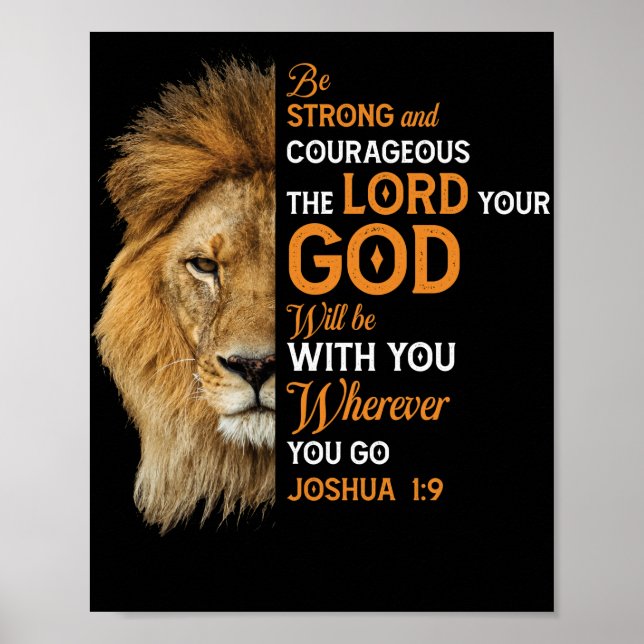 Poster Bíblia Cristã Verse Joshua 1 9 Leão Fé (Frente)