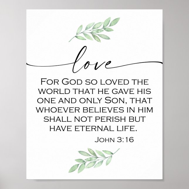 Poster Bíblia de amor Verse de John 3:16 (Frente)