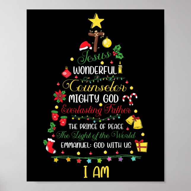 Poster Bíblia de Jesus Natal Cristão Nomes Xmas Árvore Sh (Frente)