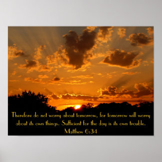 Pôster bíblia do pôr do sol versículo Matthew 6:34
