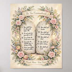 Poster Bíblia KJV Floral Dez Mandamentos