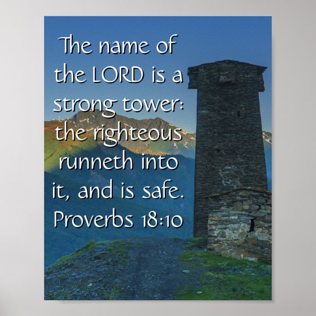 Poster Bíblia Proverbs 18 Strong Tower2 KJV Verse (Frente)