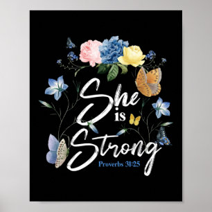 Poster Bíblia Verse Ela É Forte Proverbs 31:25 Borbolet