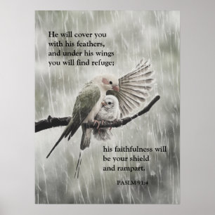 Poster Bíblia Verse Psalm 91:4 - Christian Faith