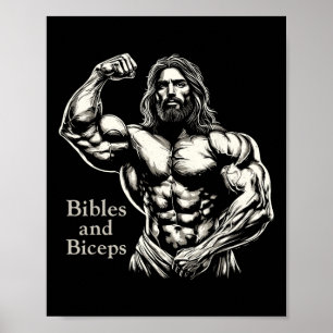 Poster Bíblias E Biceps - Funny Bodybuilding Jesus Gym W