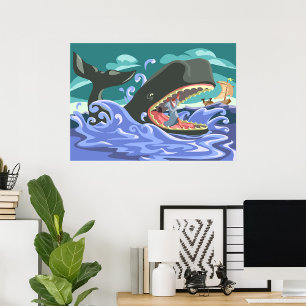 Poster Biblical Jonah e a Cena do Oceano Baleeiro