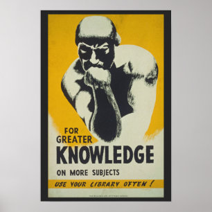 Poster Biblioteca Amarela Vintage Thinker Estátua WPA Ch