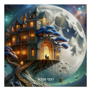 Pôster Biblioteca da Lua de Menino Fantasy