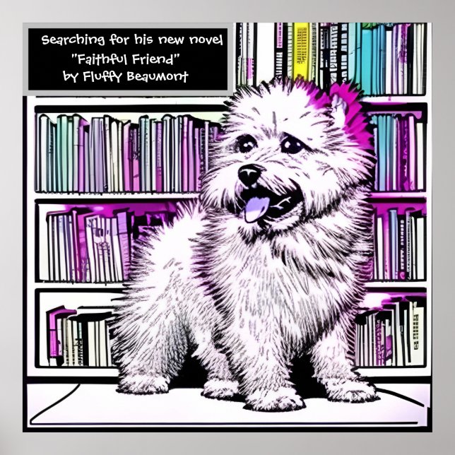 Poster Biblioteca de Cachorros Fluffy Beaumont Editável (Frente)