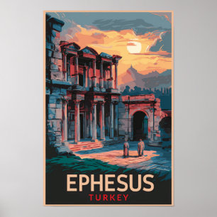 Poster Biblioteca de Celsus em Éfeso Viagem Arte Vintage