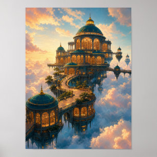 Poster Biblioteca Flutuante Acima das Nuvens Cartaz 12x16