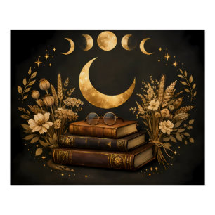 Pôster Biblioteca Mística Dourada & Arte Boho Botânica da