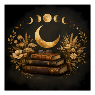 Pôster Biblioteca Mística Dourada & Arte Boho Botânica da