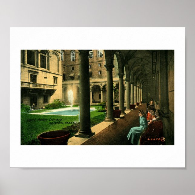 Poster Biblioteca Pública de Boston, Courtyard, 1910 Vint (Frente)