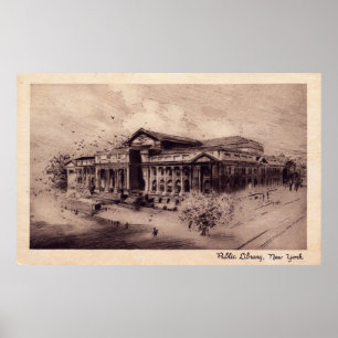 Poster Biblioteca pública, vintage da Nova Iorque