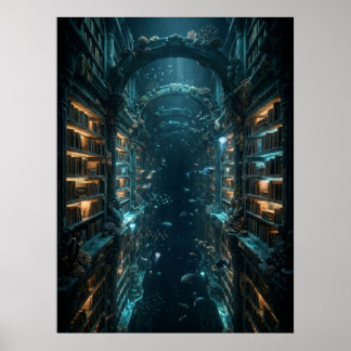 Poster Biblioteca Subaquática Arte Fantasia